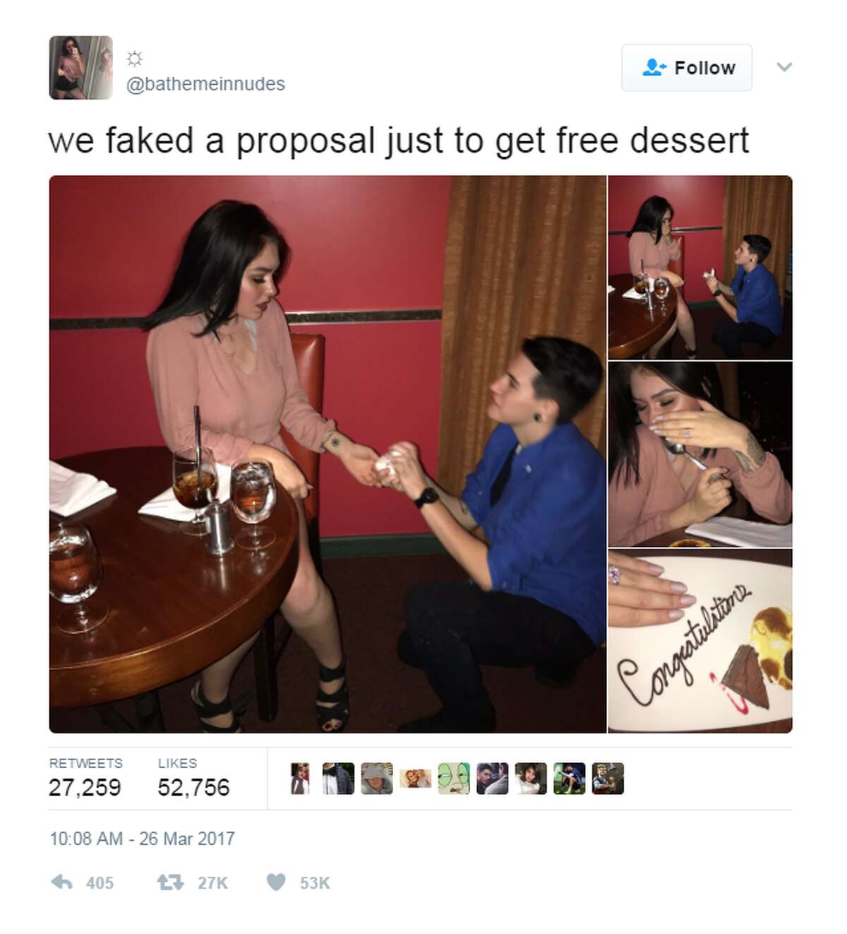 Texas teens fake marriage proposal to get free dessert at fancy restaurant