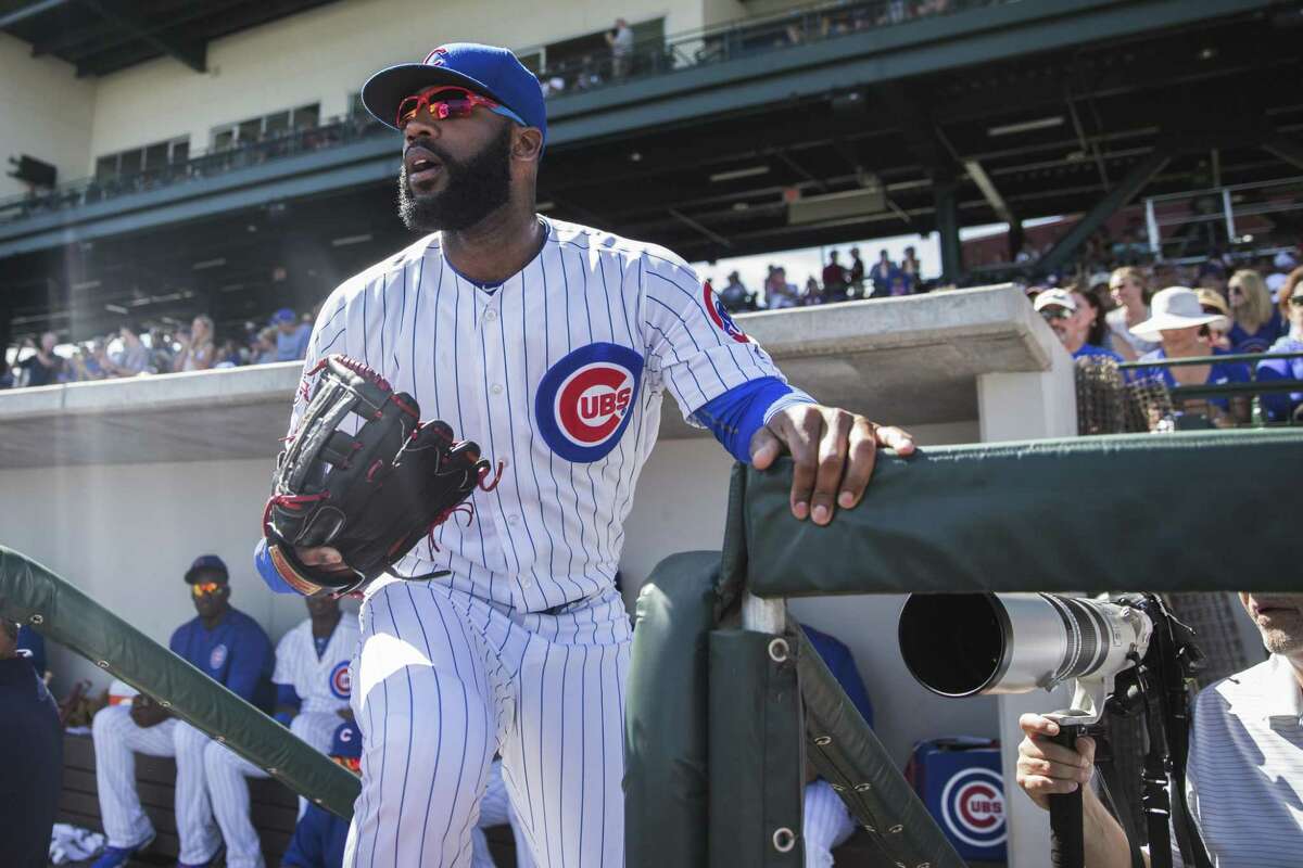 Jason Heywardof the Chicago Cubs prepares to take the field during a spring training game against the Los Angeles Angels at Sloan Park on March 4, 2016 in Mesa, Ariz.