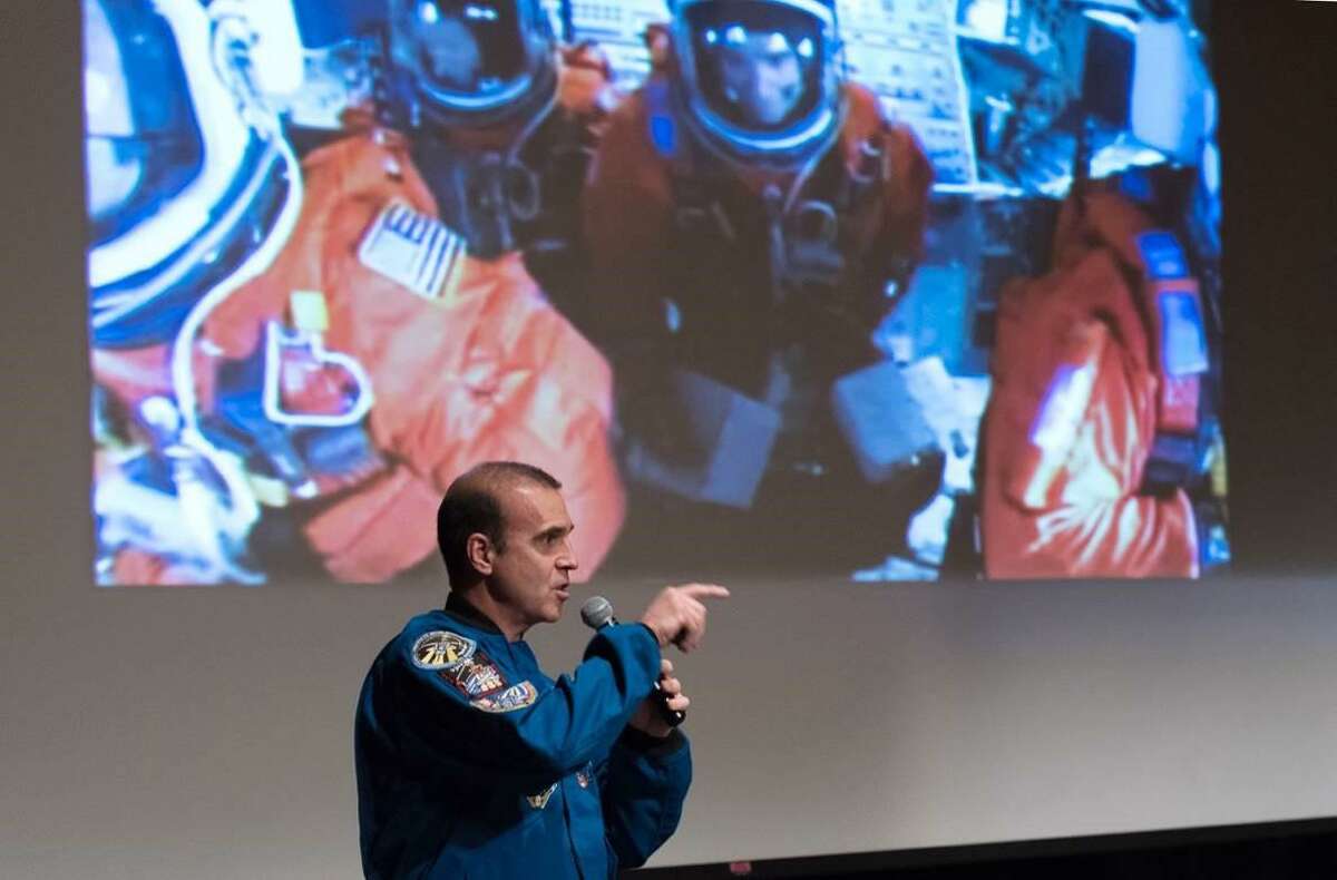 NASA astronaut Rick Mastracchio, who has been on four space missions and nine spacewalks since 1996, met with students at King School in Stamford on Friday.