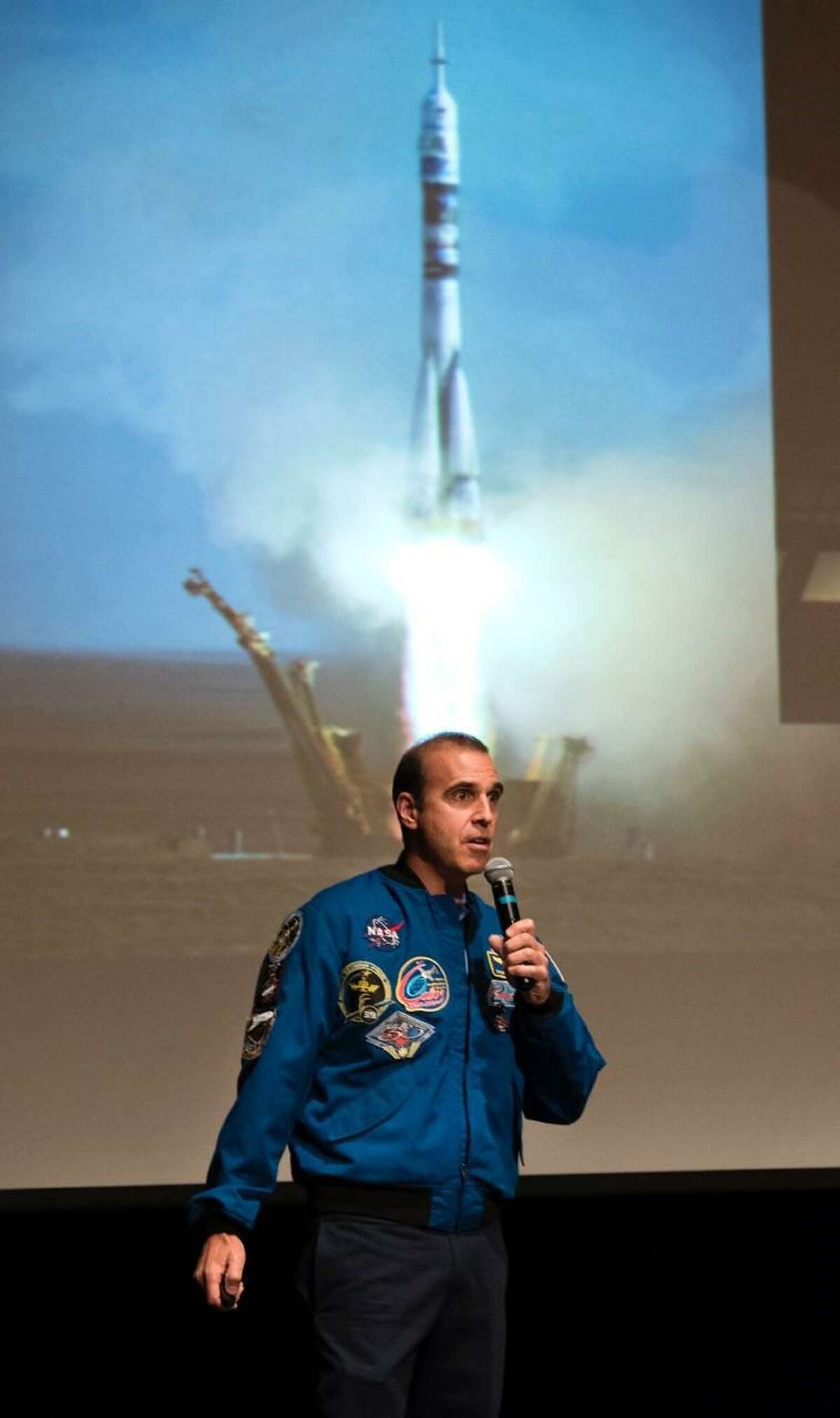 Astronaut Rick Mastracchio, met with students at King School in Stamford on Friday.