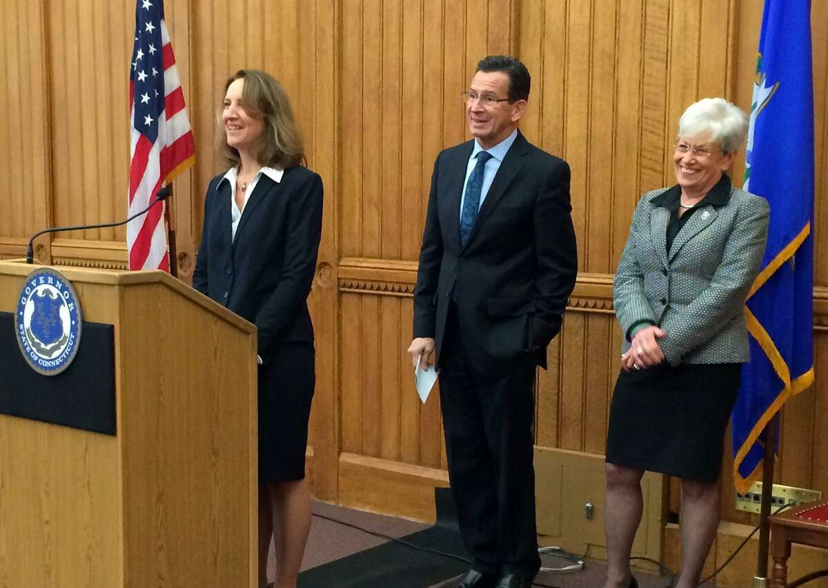 Karen Buffkin speaks after Gov. Dannel P. Malloy named her to serve as General Counsel in the Office of the Governor starting in 2015. Lt. Gov. Nancy Wyman, right, was also at the announcement.