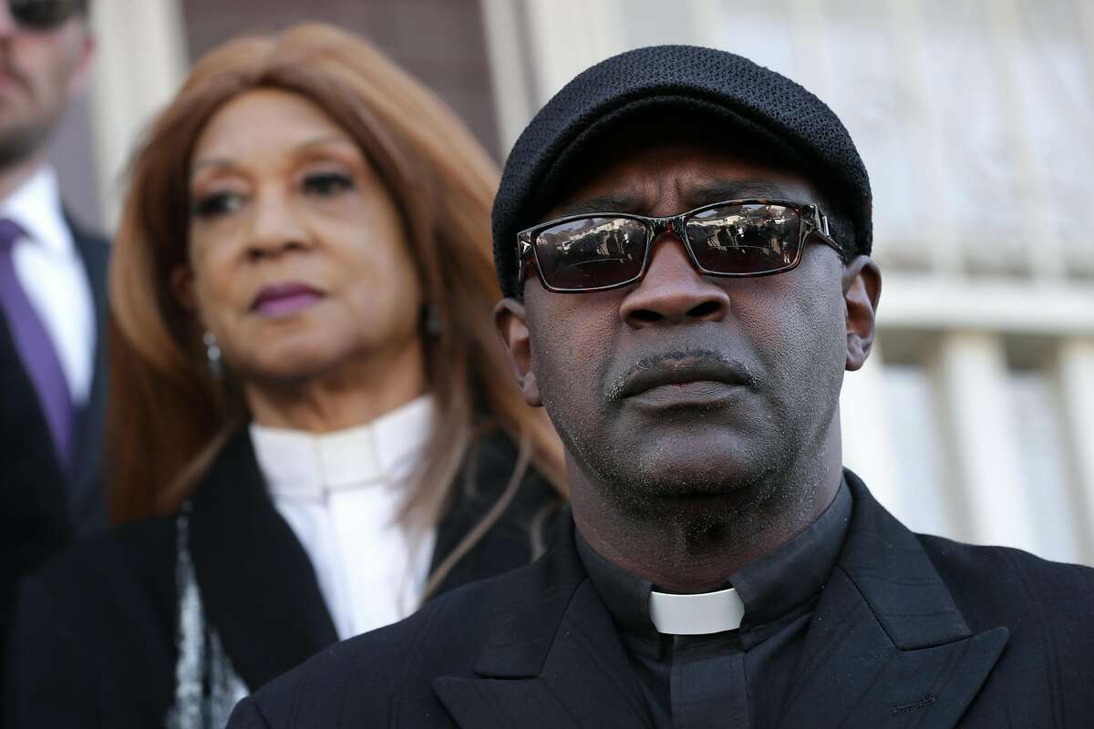 Rev. Dr. Aurea Lewis and Rev. Dr. Jasper Lowery, co-directors of the Urojas Community Services during a press conference on Fri. Mar. 31, 2017, in Oakland, Ca., where concerns were addressed about Monday's fatal fire at a halfway house which killed four people.