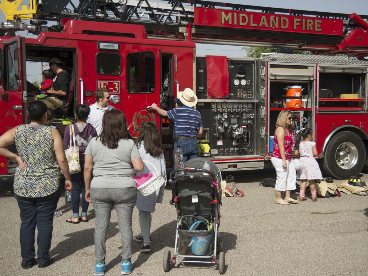 Midland Fire Department had an engine and equipment on display 04-01-17 at the Midland YMCA Egg-Stravaganza. Tim Fischer/Reporter-Telegram