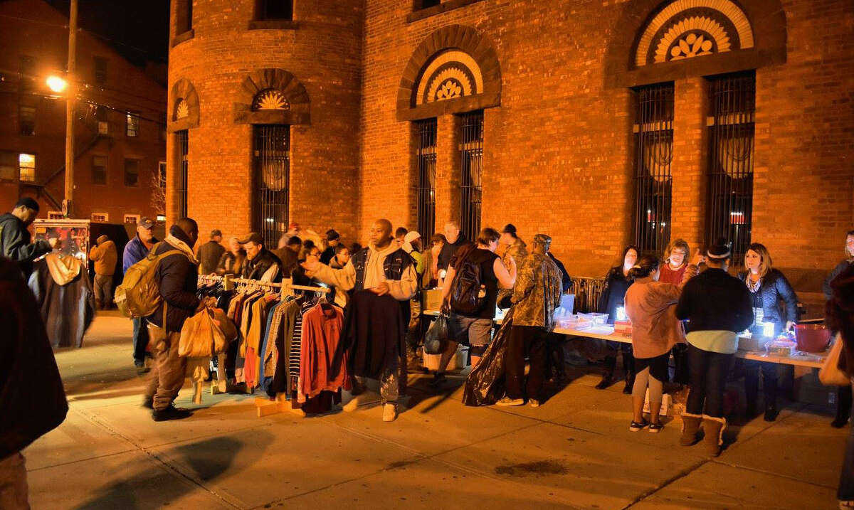 Street Soldiers, a group dedicated to helping feed and clothe the homeless, has been setting up outside the Washington Avenue Armory every Friday night since October, including Feb. 24, the night shown here. The Armory is now banning the group from the property. (Photo by Street Soldiers.) ORG XMIT: pIlFXeTFr3QAVCuJadLq