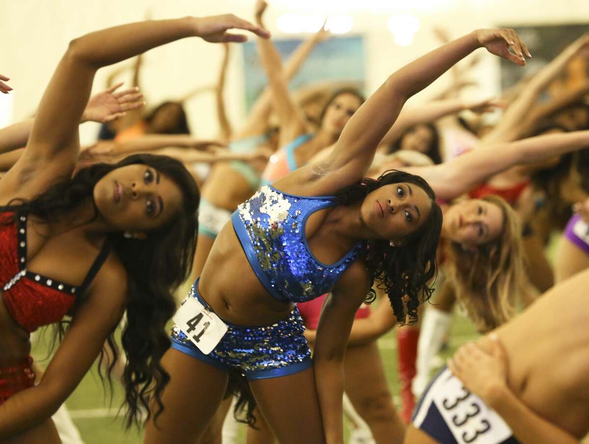 Houston Texans Cheerleading Tryouts participants warming up of the tryouts at Methodist Training Center Saturday, April 1, 2017, in Houston. ( Yi-Chin Lee / Houston Chronicle )