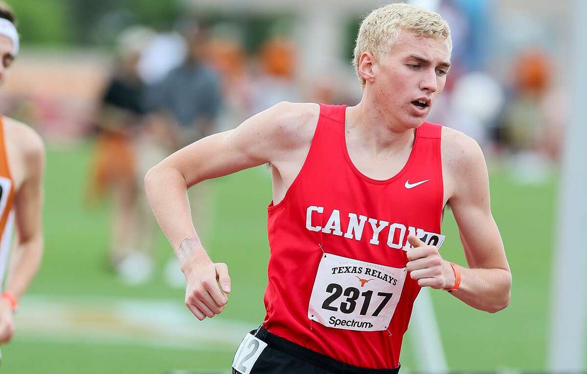 New Braunfels Canyon’s Sam Worley begins the third lap of the Jerry Thompson Invitational Mile Run during the 2017 Texas Relays at Myers Stadium in Austin on April 1, 2017. Worley took the lead on the final lap to win the event with a time of 4:00.61.