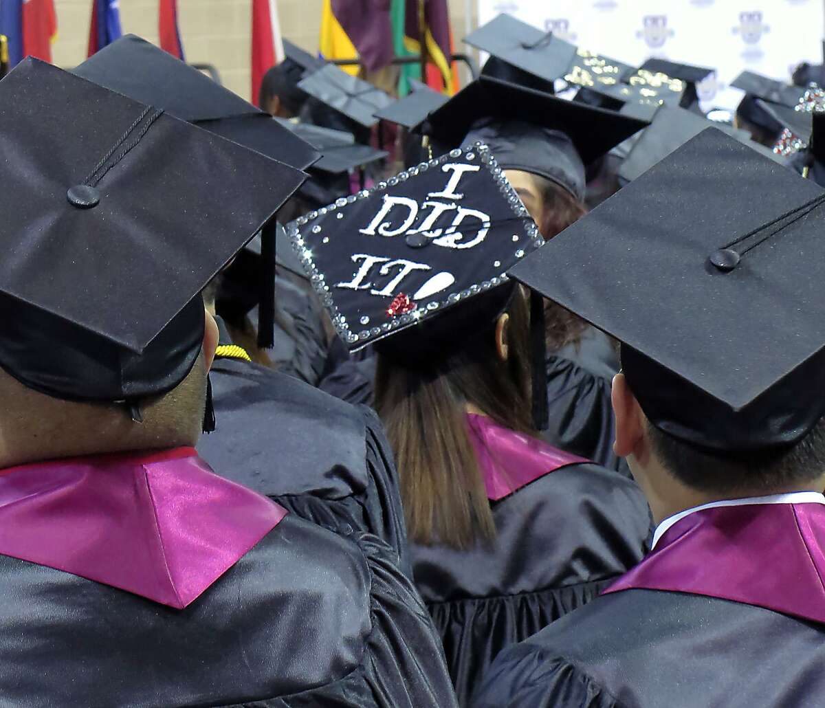 A graduate expresses her sentiments on her graduation cap as she participates in TAMIU's Fall Commencement Exercises were held Friday in the Kinesiology-Convocation Building. Click through to see the best graduate programs in the U.S. for 2017.
