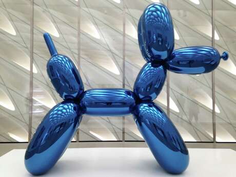Jeff Koons' large "Balloon Dog (Blue) occupies a prominent spot at the Broad.