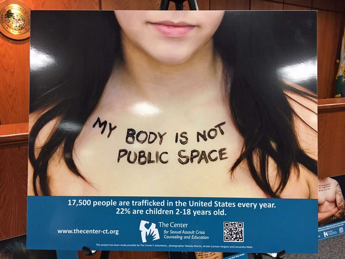 In order to raise awareness for the issue of sexual assault, the Center for Sexual Assault Crisis Counseling and Education will display photographs with messages about sexual assault in the Greenwich Town Hall from April 1 to April 15. The series “Reveal to Heal,” by photographer Veleska Martin of Norwalk, features modestly undressed models with statements painted on their bodies.