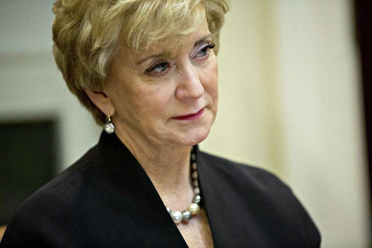 Linda McMahon, administrator of the Small Business Administration (SBA), listens while meeting with women small business owners with U.S. President Donald Trump, not pictured, in the Roosevelt Room of the White House on March 27, 2017 in Washington, D.C.