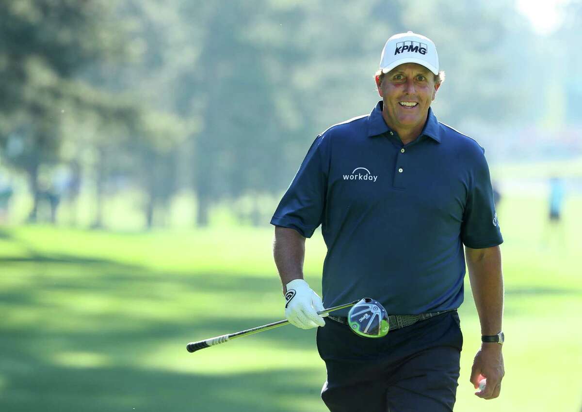 AUGUSTA, GA - APRIL 04: Phil Mickelson of the United States smiles as he walks to the seventh tee during a practice round prior to the start of the 2017 Masters Tournament at Augusta National Golf Club on April 4, 2017 in Augusta, Georgia. (Photo by Andrew Redington/Getty Images) ORG XMIT: 692253871