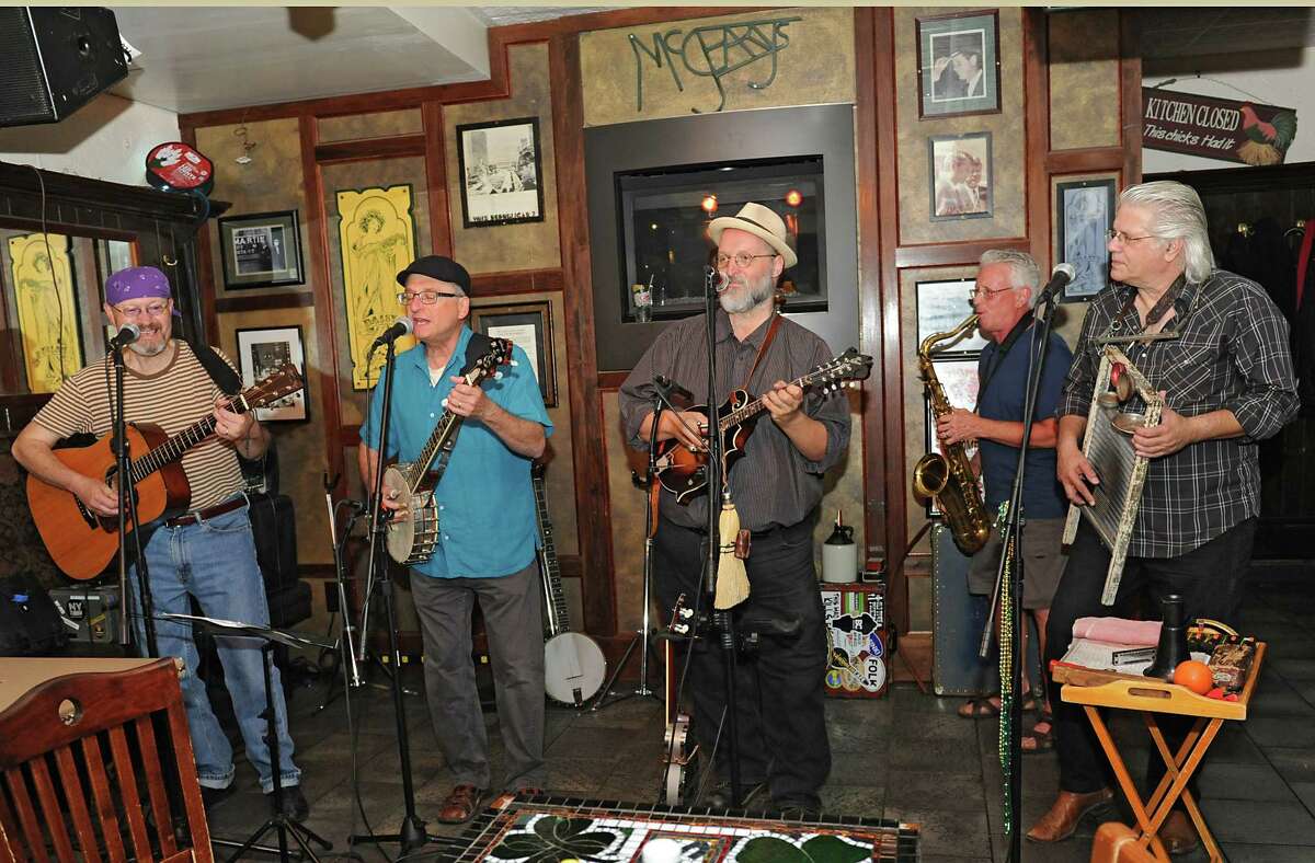 The Ramblin Jug Stompers, from left, Cousin Clyde, Paul Jossman, Michael Eck, Josh Greenberg and Greg Haymes, perform at McGeary's on Monday, June 20, 2016 in Albany, N.Y. (Lori Van Buren / Times Union)