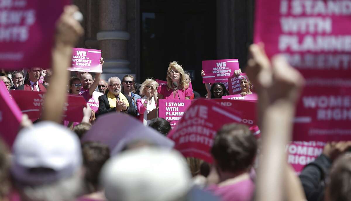 Former state senator Wendy Davis speaks at a rally on the Capitol steps during Planned Parenthood Lobby Day in Austin on April 5, 2017.