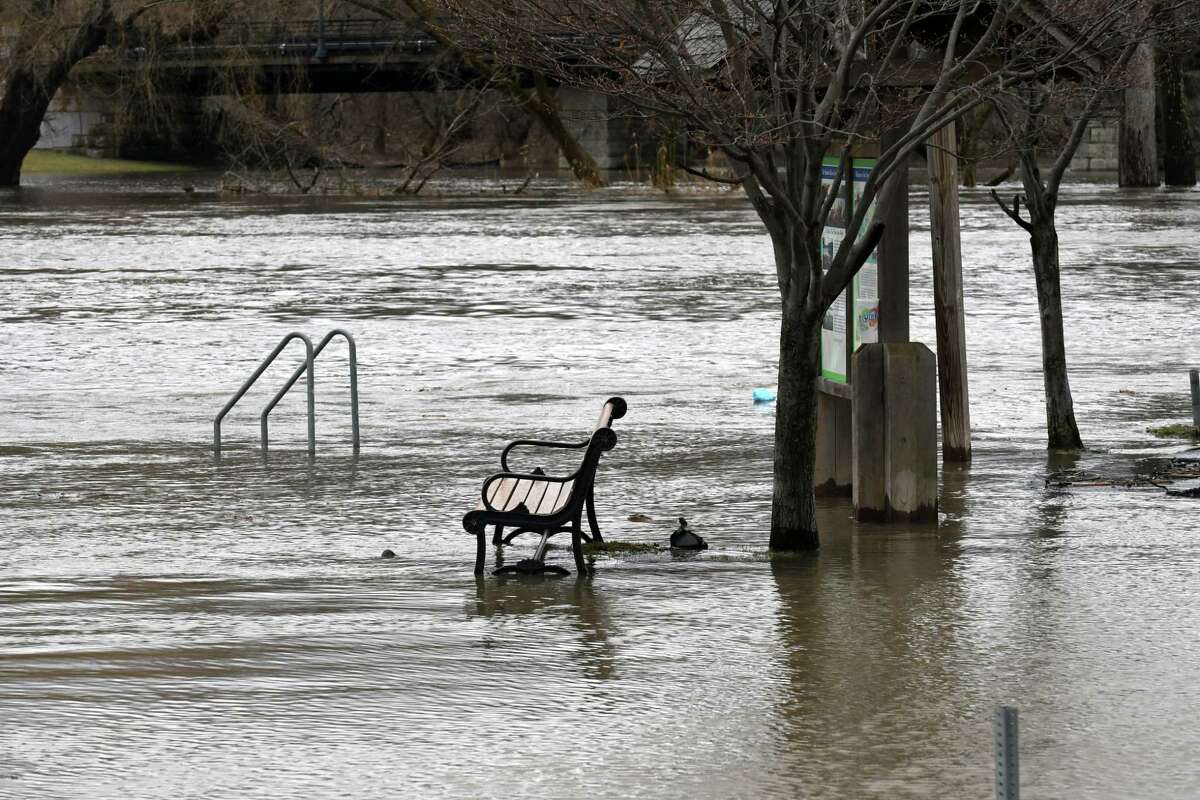 High waters are seen near the Waterford Harbor Visitors Center on Wednesday, April 5, 2017, in Waterford, N.Y. Runoff from days of rain and melting snow were causing rivers to rise around the Capital Region and minor flooding was happening in low-lying parts of Troy, Watervliet and Waterford. (Will Waldron/Times Union)