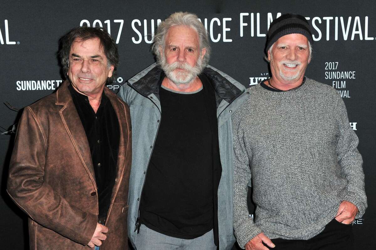 NOW: The Grateful Dead The band's surviving members – Bill Kreutzmann, Bob Weir, Phil Lesh and Mickey Hart – reunited in 2015 for their "Fare Thee Well" 50th-anniversary performance at Levi's Stadium in Santa Clara and Chicago's Soldier Field.  Above: (L-R) Mickey Hart, Bob Weir and Bill Kreutzmann of the Grateful Dead arrive at the 'Long Strange Trip' Premiere at Yarrow Hotel Theater on January 23, 2017 in Park City, Utah.