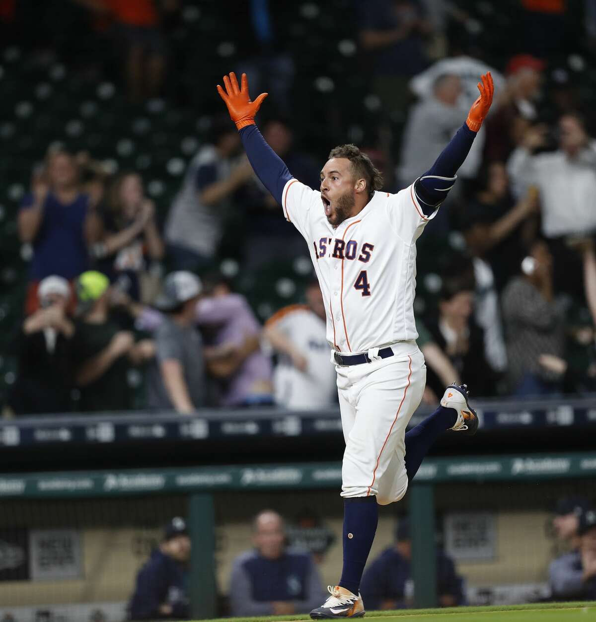April 5: Astros 5, Mariners 3 (13th inning) Record: 3-0 Houston Chronicle's Player of the Game George Springer 2 for 7/ 1 2B/ 5 RBIs/ Walk-off, three-run homer in 13th inning Unsung Hero of the Game Chris Devenski 4.0 IP/ 0 ER/ 7 SO/ 1 BB