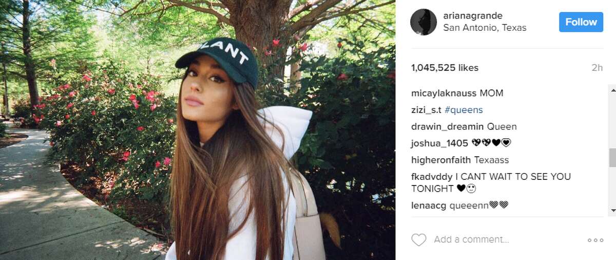 Ariana Grande Grande took a quick break on the River Walk before performing at the AT&T Center in April.