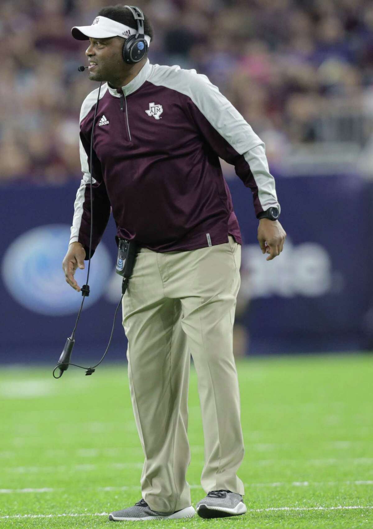 Texas A&M coach Kevin Sumlin reacts to a play during the second quarter of the Texas Bowl against Kansas State at NRG Stadium on Dec. 28, 2016, in Houston.