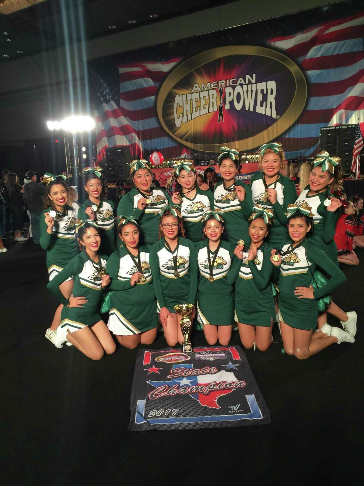 The LCC Palominos’ Pride Team won first place at the first-ever cheer competition during the American Cheer Power Texas State Championship.
