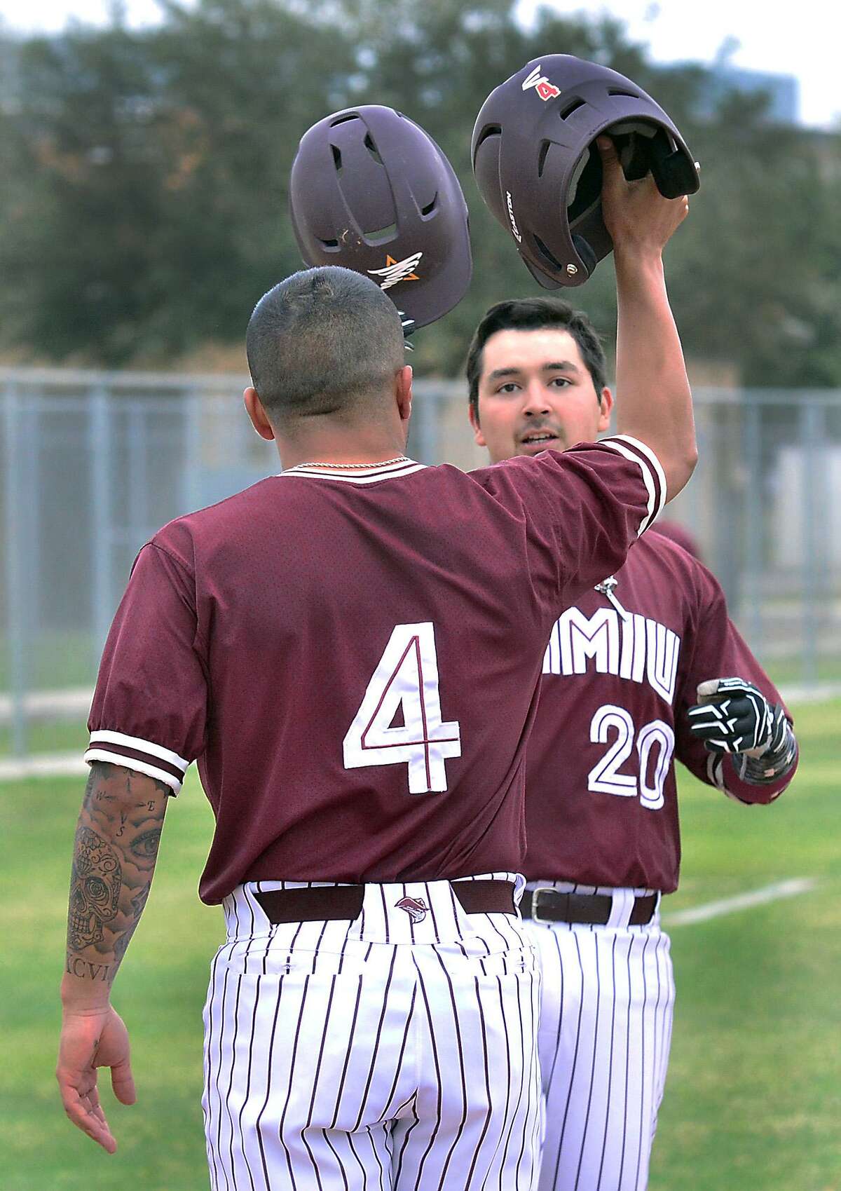 TAMIU’s Sergio Pollorena (20) hit a two-run homer in the seventh and final inning for a 2-0 victory over St. Mary’s Thursday. The Dustdevils lost a 7-1 lead with nine outs to go in the opener and fell 8-7.
