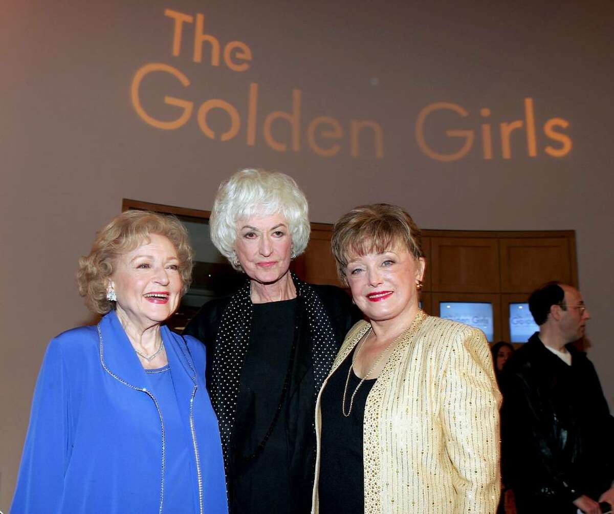 LOS ANGELES - NOVEMBER 18: (L-R) Actresses Betty White, Bea Arthur and Rue McClanahan arrive for the DVD release party for "The Golden Girls" the first season November 18, 2004 in Los Angeles, California. (Photo by Carlo Allegri/Getty Images) *** Local Caption *** Betty White;Bea Arthur;Rue McClanahan