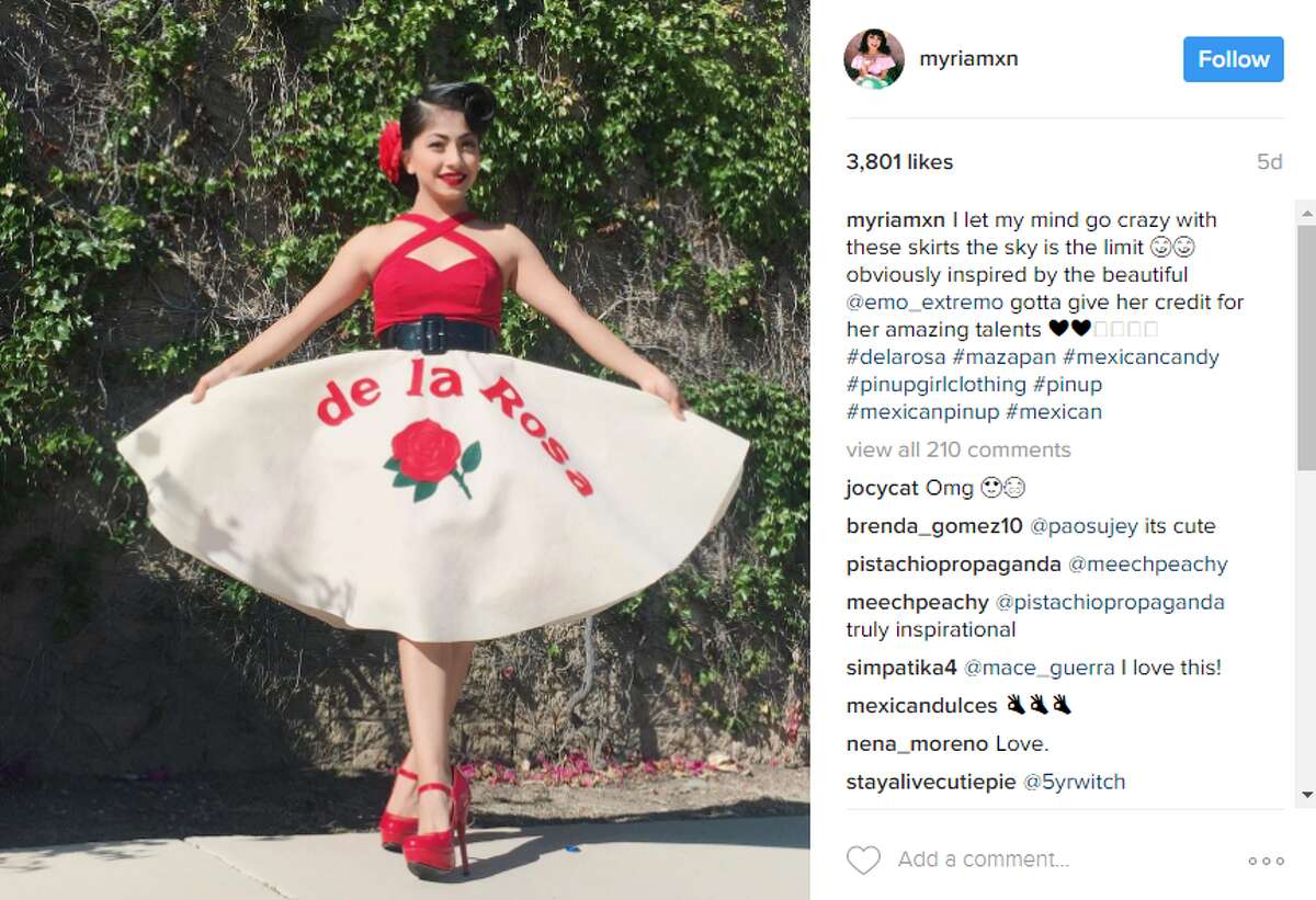 Miss Miriam Yair, known as "@myriammxn" on Instagram, has amassed a following of more than 12,000 followers eating up her Mazapan De la Rosa Peanut candy-, avocado- and poinsettia-inspired skirts.