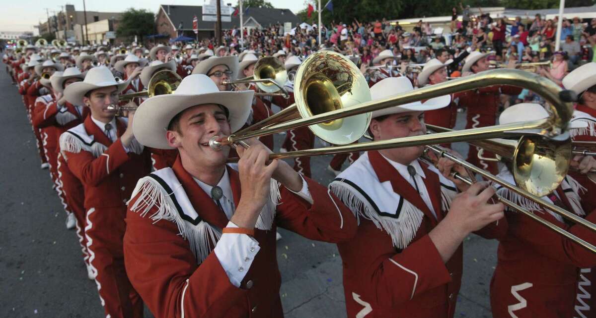 The University of Texas Longhorn Band will lead this year’s Fiesta Flambeau Parade starting at 7:31 p.m. on Saturday, April 29.