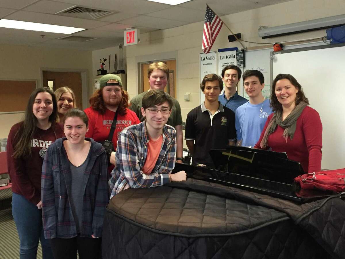 Gwynn Whittmann, a music teacher at Joel Barlow High School, and her students. Whittmann will travel to International Society for Technology in Education conference in San Antonio this summer using grant money from Fund for Teachers.