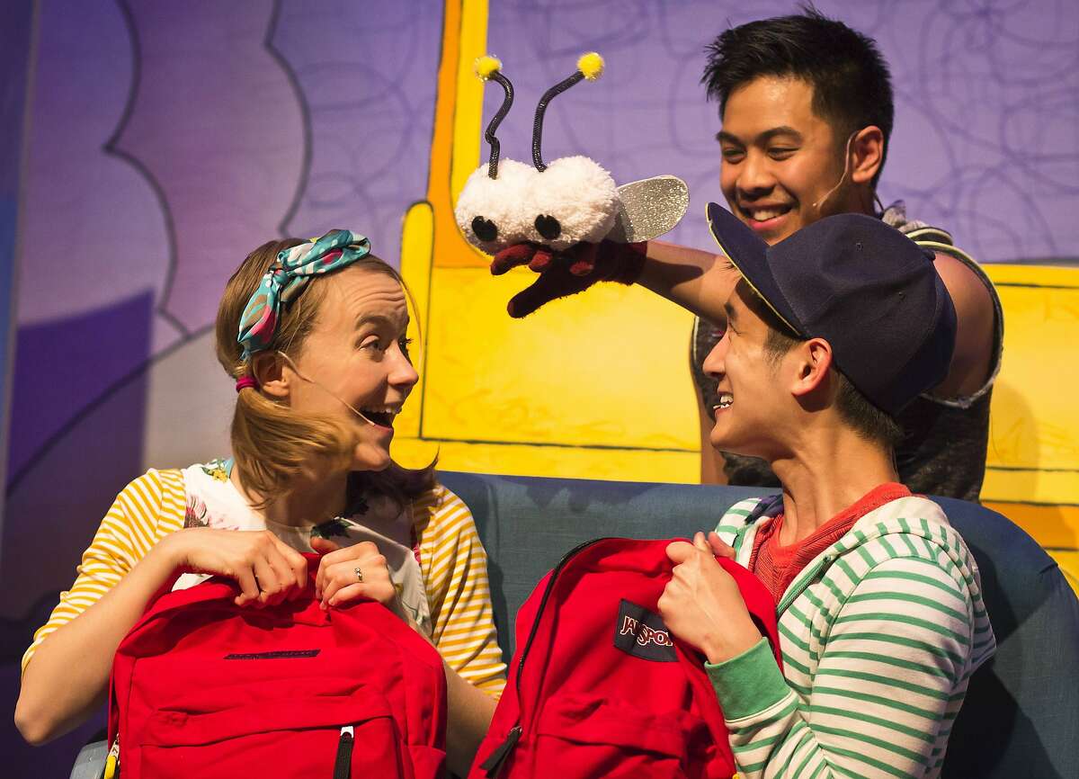 Clockwise from top: Dominic Dagdagan as Fly Guy, Benjamin Nguyen as Buzz and Katie McGee as Liz in Bay Area Children�s Theatre's "Fly Guy, the Musical."