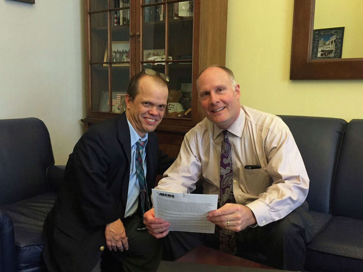 Brian Sabourin, of Midland, meets with U.S. Rep. John Moolenaar at Moolenaar's office in Washington, D.C. on April 4. Sabourin is the director of employment advocacy services at Michigan Protection and Advocacy Service, Inc. (Photo provided)