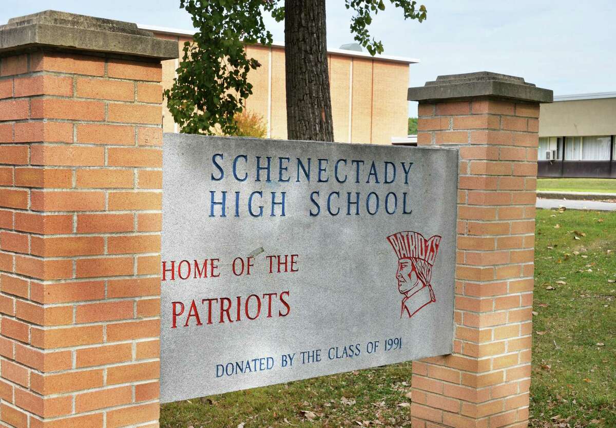 Sign outside Schenectady High School. (John Carl D'Annibale / Times Union)