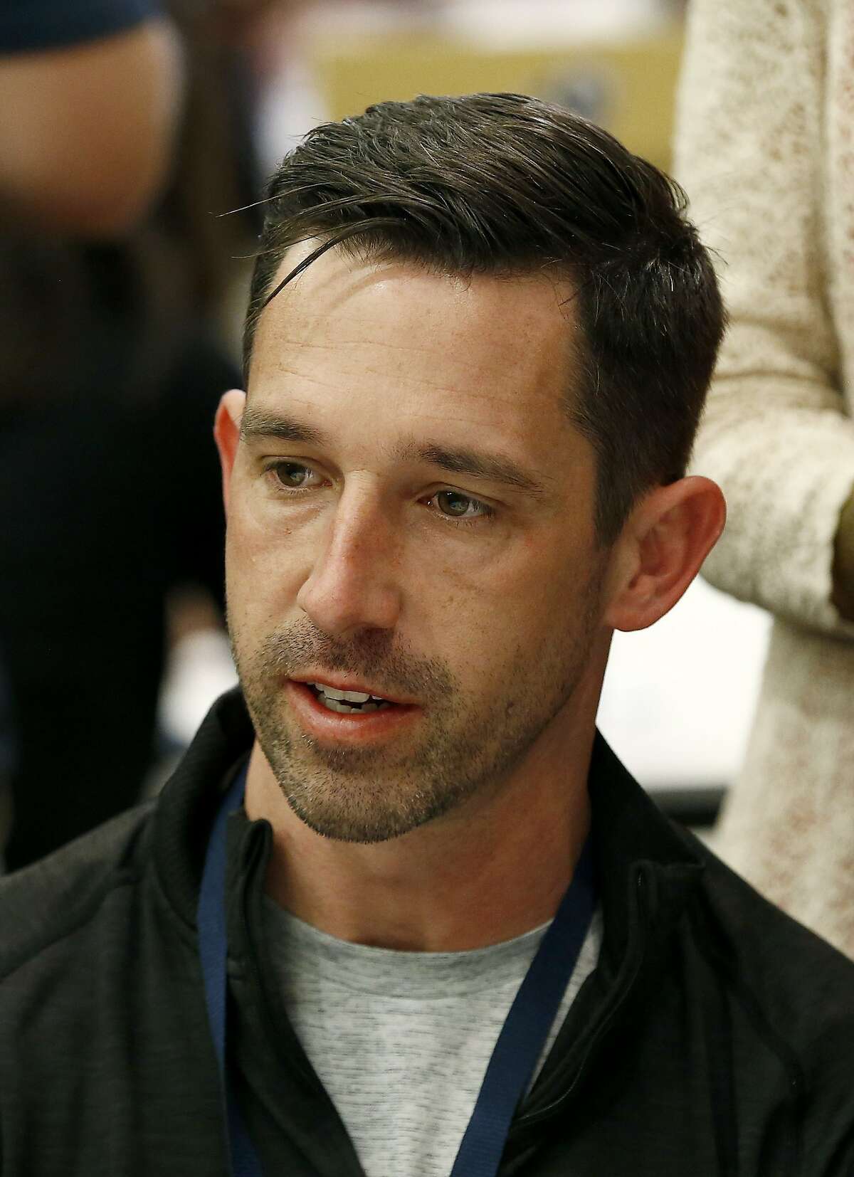 San Francisco 49ers head coach Kyle Shanahan answers a question from a reporter during the NFC Head Coaches Breakfast at the NFL football annual meetings Wednesday, March 29, 2017, in Phoenix. (AP Photo/Ross D. Franklin)