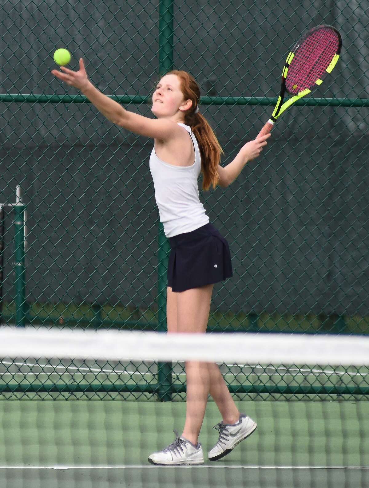 Greens Farms Academy junior Kate Flicker posted a singles win against Loomis Chaffee in the girls tennis team's 7-2 win overall. Flicker was the only Dragon to post a win in the team's opener against Hotchkiss.