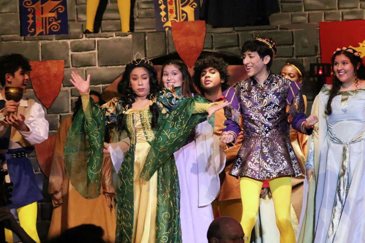 Performers in South Houston High School's production of "Once Upon a Mattress" include Giovanni Gee, left, Mariah Martinez, Amber Cardenas, Angel Vera, Aaron Hinojosa, Princess Chukwumah and Jennifer Tafolla. Judges for the Tommy Tune Awards were dazzled by their handmade costumes, awarding the school a nomination for costume design. The school also garnered nominations for best ensemble/chorus, musical direction, choreography and and scenic design.