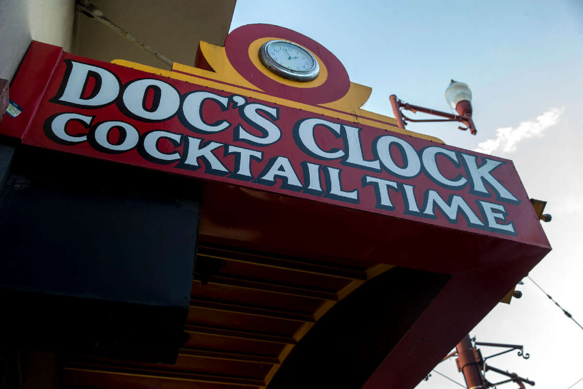 The famous sign outside Doc's Clock bar, which opened at 2575 Mission St. in 1961.