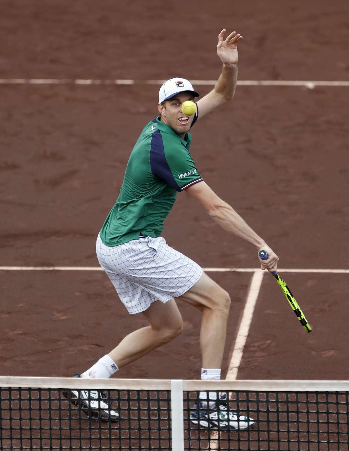 Sam Querrey plays doubles with Kevin Anderson against Brian Baker and Nikola Mektic at the 2017 Fayez Sarofim & Co. U.S. Men's Clay Court Championship at the River Oaks Country Club, Wednesday, April 12, 2017, in Houston. ( Karen Warren / Houston Chronicle )