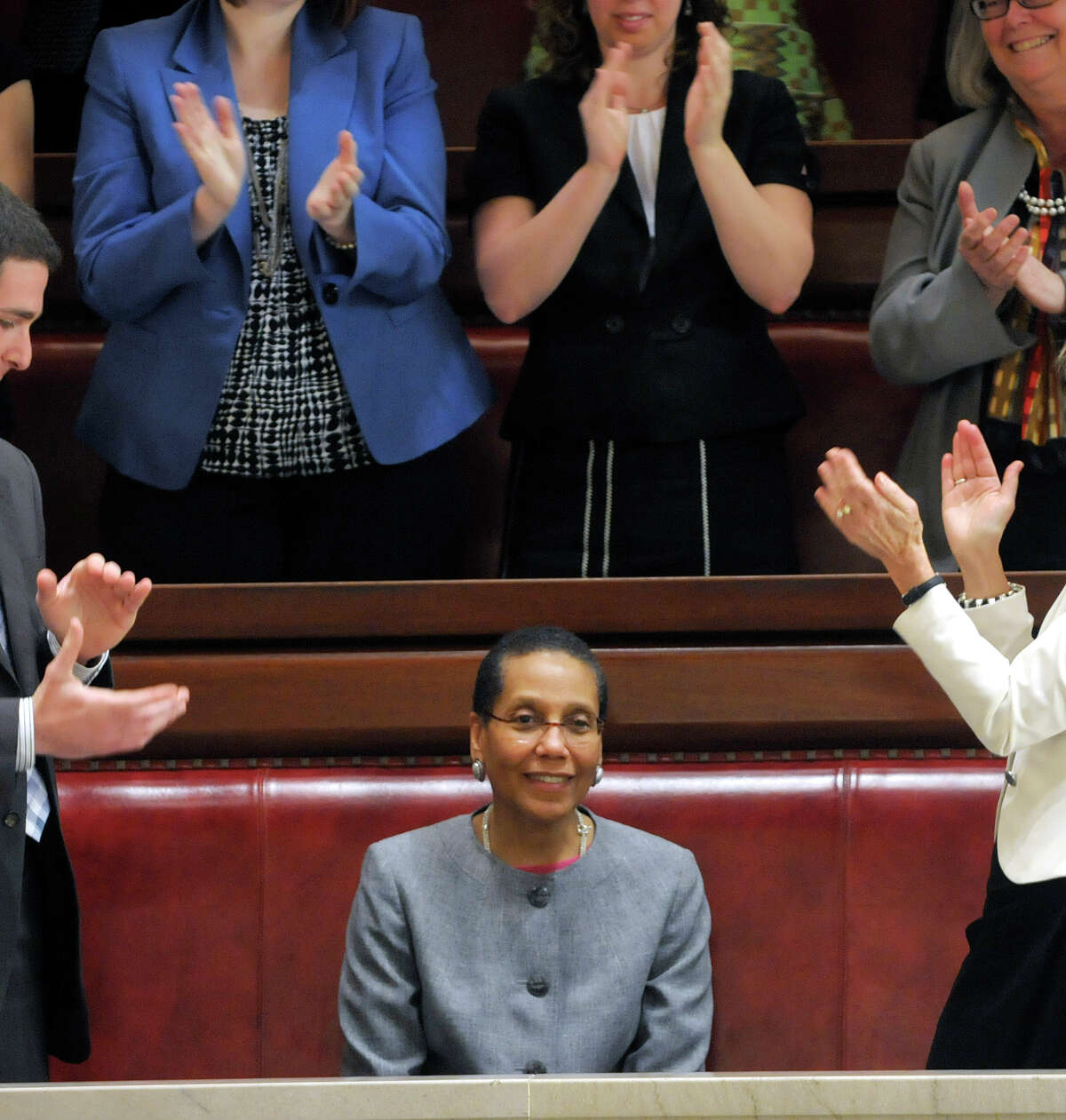 Justice Sheila Abdus-Salaam receives applause from people in the gallery after being confirmed by the State Senate at the Capitol on Monday, May 6, 2013 in Albany, NY. Justice Sheila Abdus-Salaam is the first African-American woman on the seven-member Court of Appeals. (Paul Buckowski / Times Union)