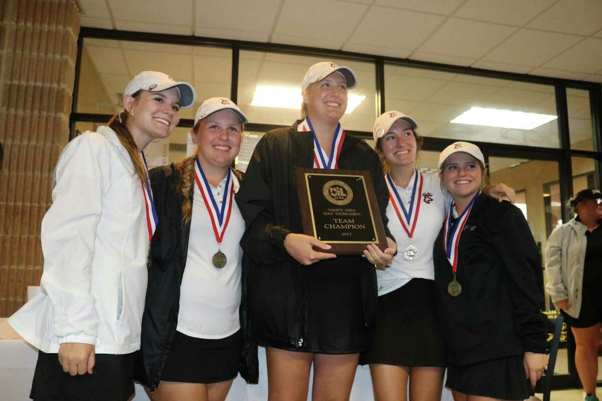 It's all smiles for the Deer Park I girls golf team after they won the 22-6A title Wednesday with a 375.