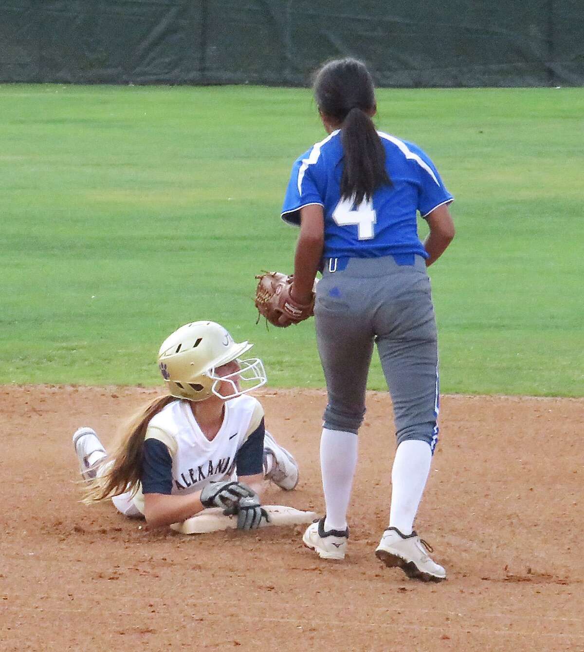 Emma Steed and Alexander led District 29-6A unbeaten South San 4-3 in the fourth inning before the game was suspended to Friday due to rain.