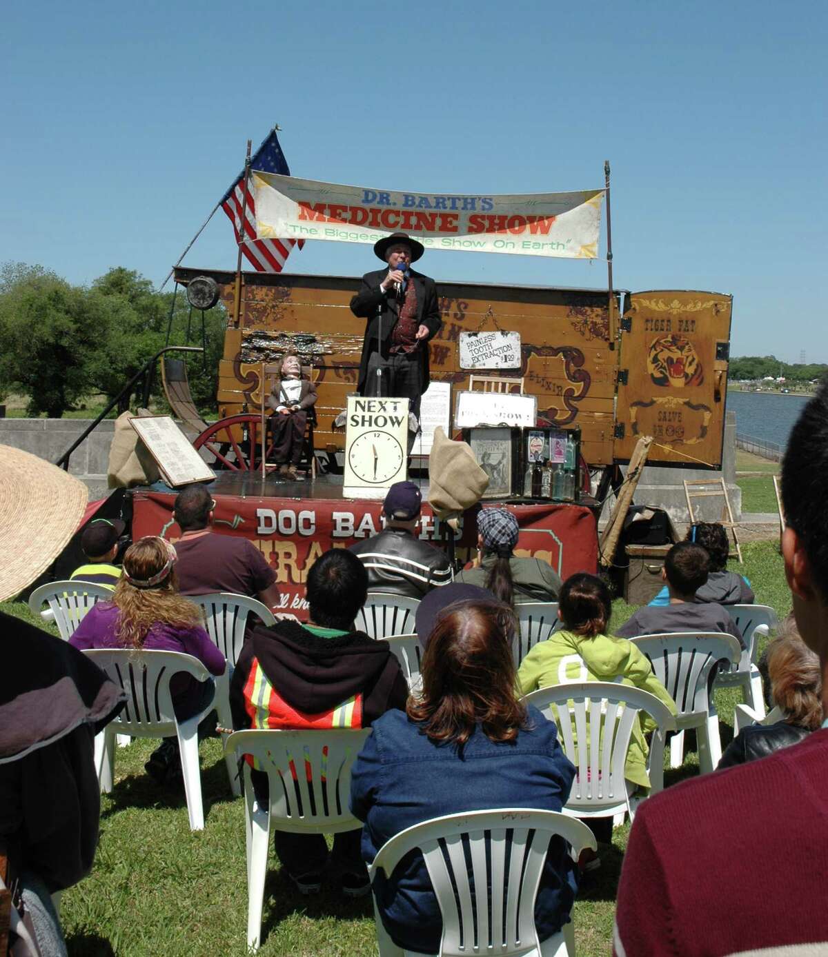 Dr. Barth's Medicine Show on the grounds of the San Jacinto Day Festival.