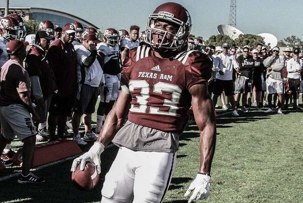 Texas A&M receiver Kirk Merritt works out during spring practice in 2017 in College Station.
