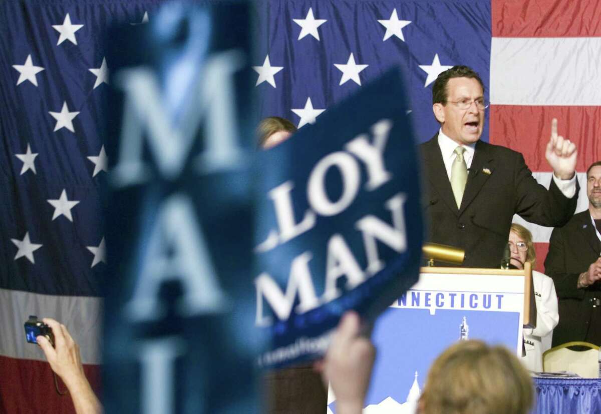 Former Stamford Mayor Dannel Malloy accepts the Democratic nomination for Governor at the 2010 State Democratic Convention at the Connecticut Expo in Hartford, Conn. on Saturday May 22, 2010.