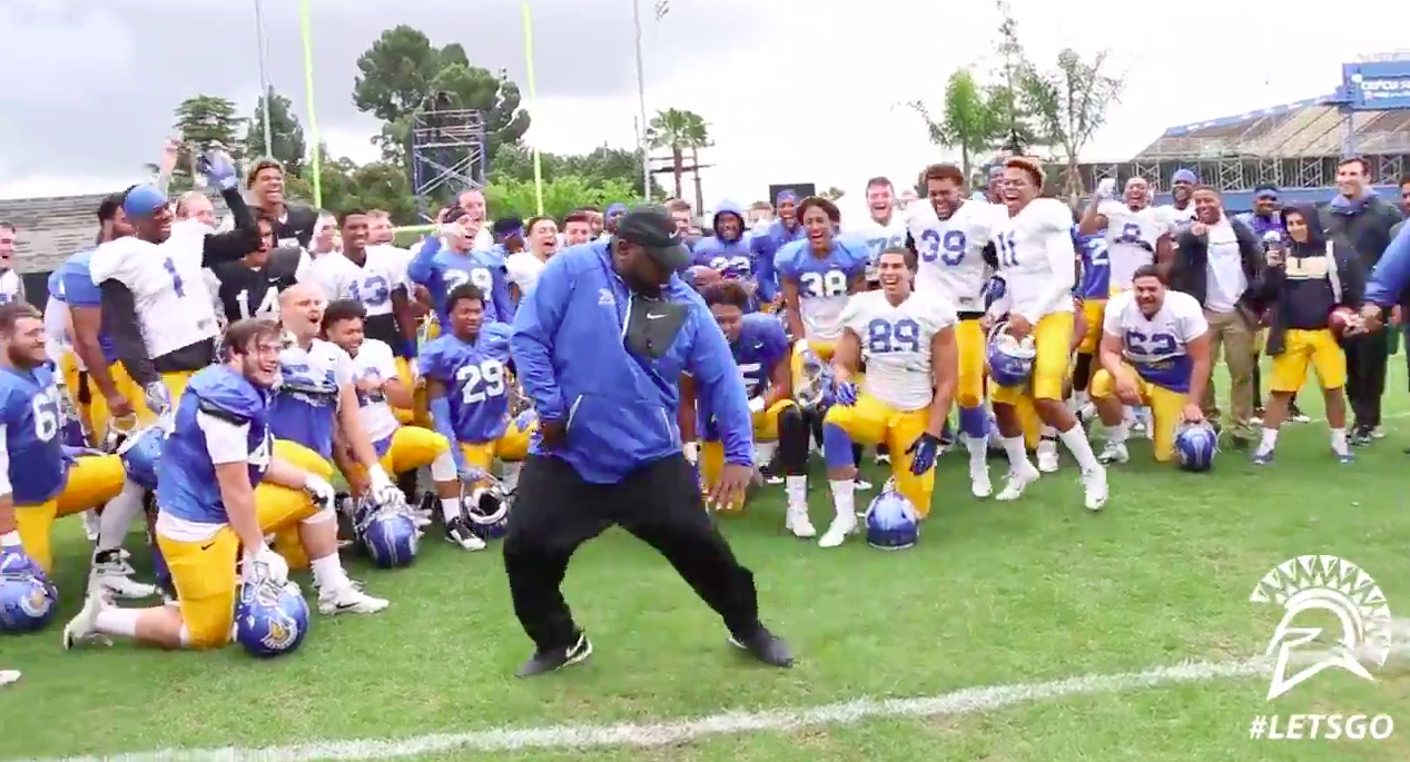San Jose State football coach, former MC Hammer dancer, shows off moves