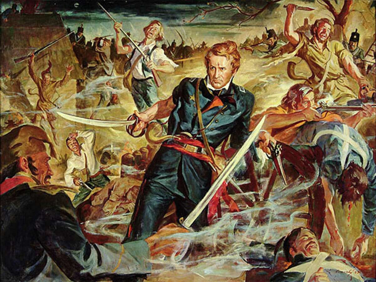 This image of Alamo commander Lt. Col. William Barret Travis is from a 1953 painting of by Ruth Conerly.