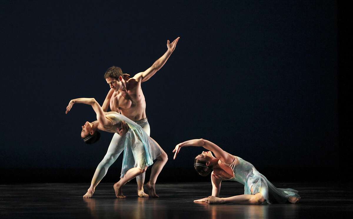 Eran Brugge, Robert Kleinendorst and Laura Halzack of the Paul Taylor Dance Company in Taylor's "Airs." The company runs through Sunday, April 30, at Yerba Buena Center for the Arts Theater, San Francisco. Photo: Paul B. Goode