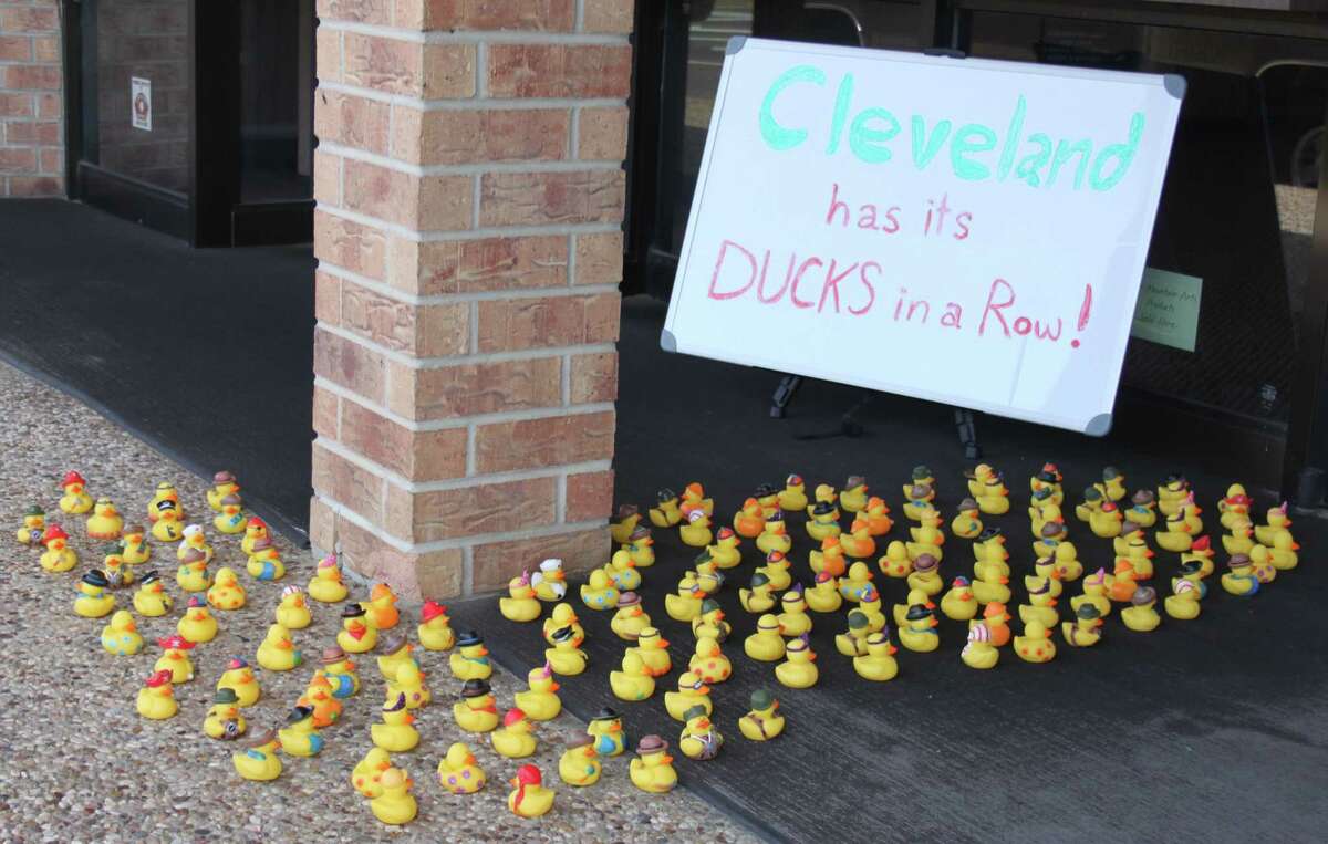 Countless rubber ducks sit outside of Coats Jewelers on Thursday April 13. This is the second appearance of the ducks this month with the first group of ducks placed outside of the Cleveland Hometown Sears store on April 6.