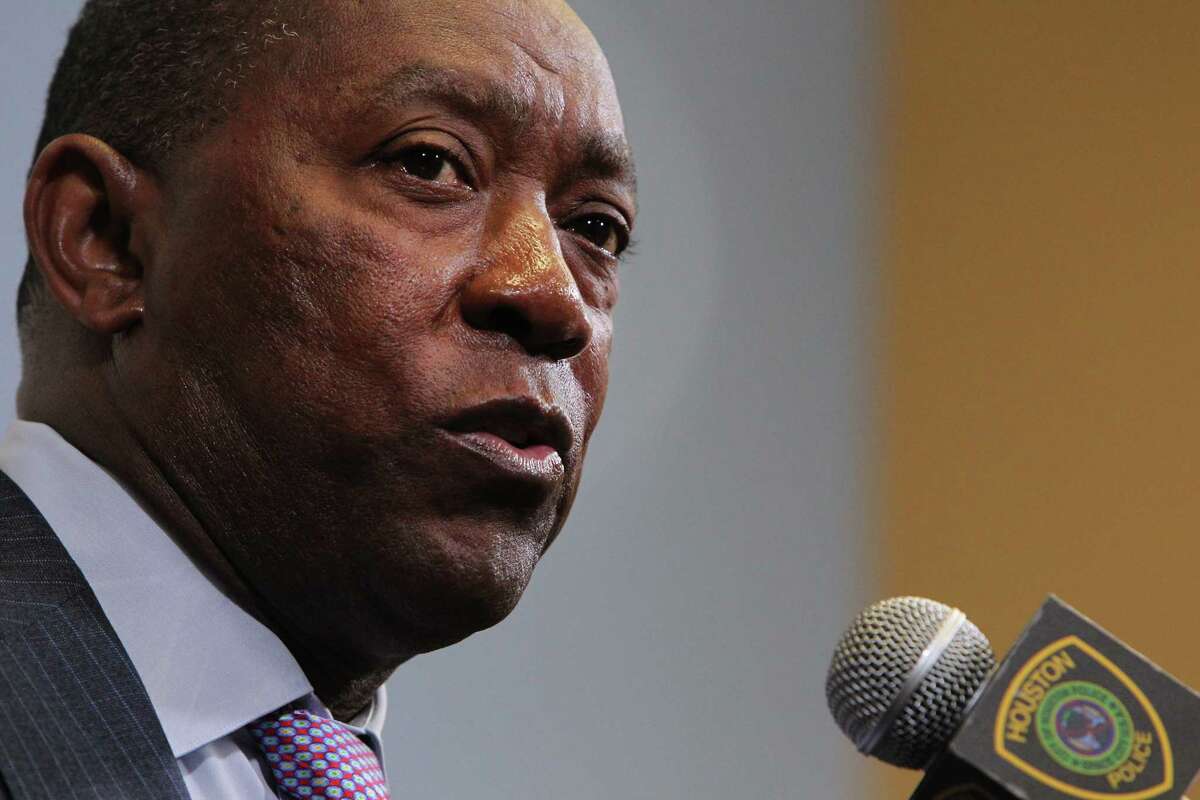 Mayor Sylvester Turner discusses the Houston Police Department's ongoing recruitment of military veterans and federal legislation the senator is introducing that can assist in those efforts. The event was held at the HPD Edward A. Thomas Building Thursday, Feb. 23, 2017, in Houston. ( Steve Gonzales / Houston Chronicle )