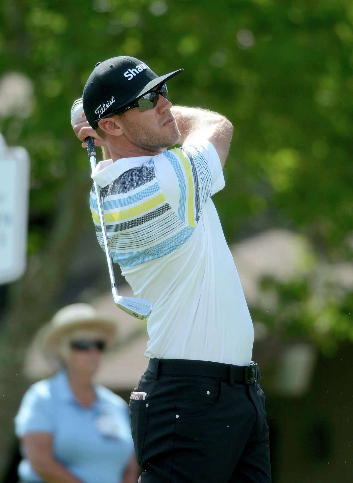 Graham DeLaet tees of on the 17th hole during the second round of the RBC Heritage golf tournament in Hilton Head Island, S.C., Friday, April 4, 2017. (Delayna Earley/The Island Packet via AP)