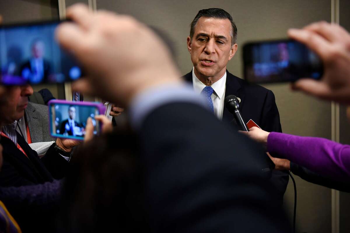 Congressman Darrell Issa speaks with members of the media following his speech during the California Republican Party's 2017 Organizing Convention in Sacramento, CA, on Saturday February 25, 2017.