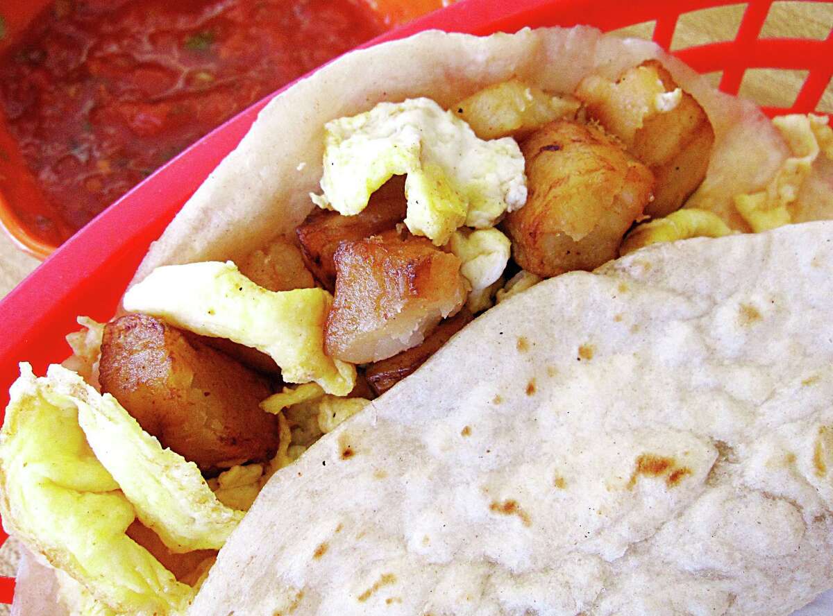 Potato and egg taco on a handmade flour tortilla from Culebra Cafe.